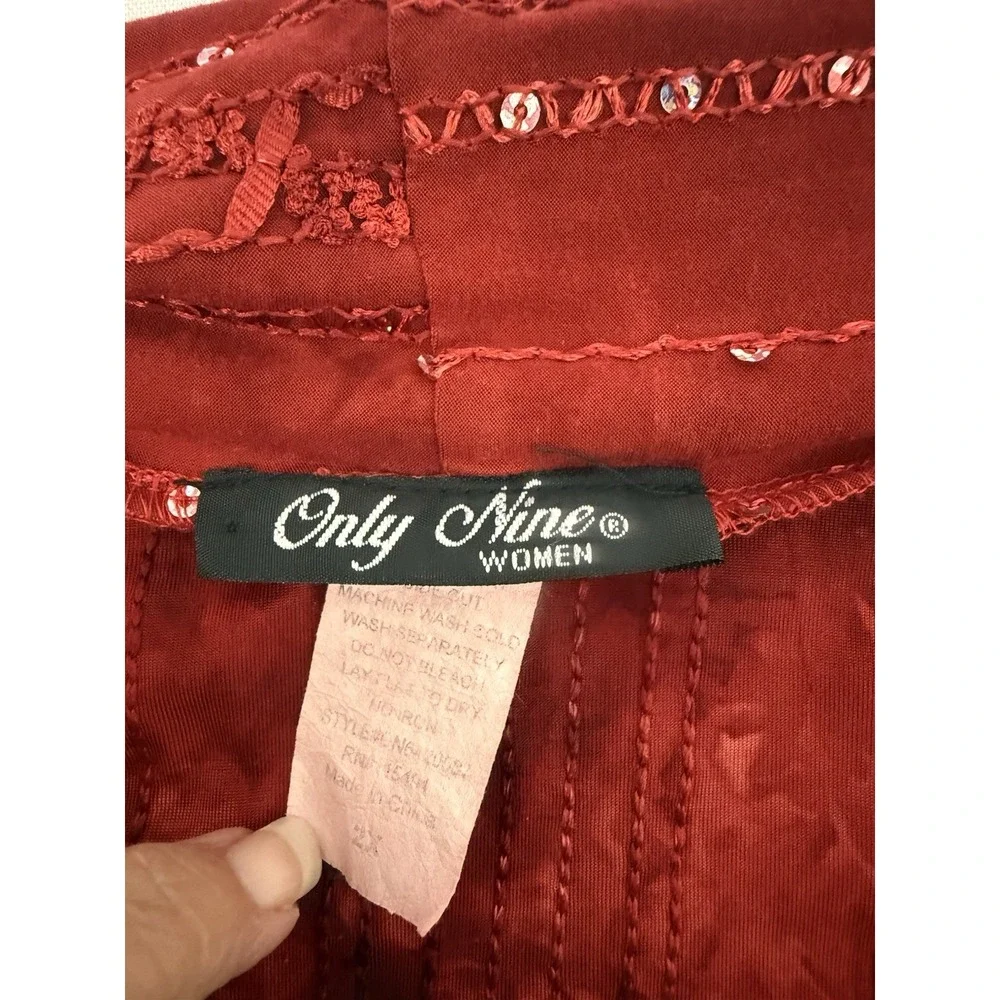 VTG Only Nine Red Tie Dye Sequin‎ Embroidered Flowy Open Cardigan Size 2X Boho